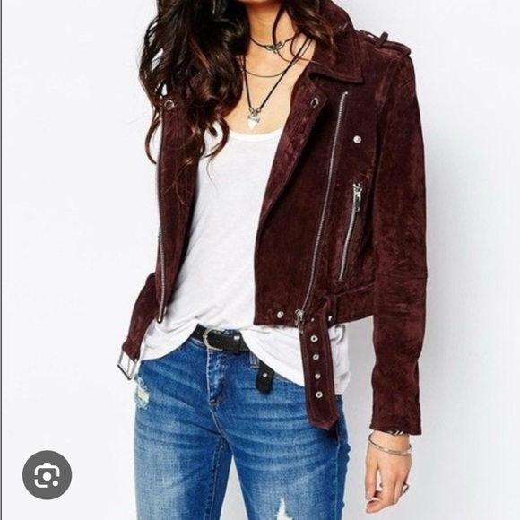 Blank NYC Burgundy Suede Moto Jacket - M - Picture 1 of 7